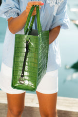 Florence Tote leather bag croco-embossed green