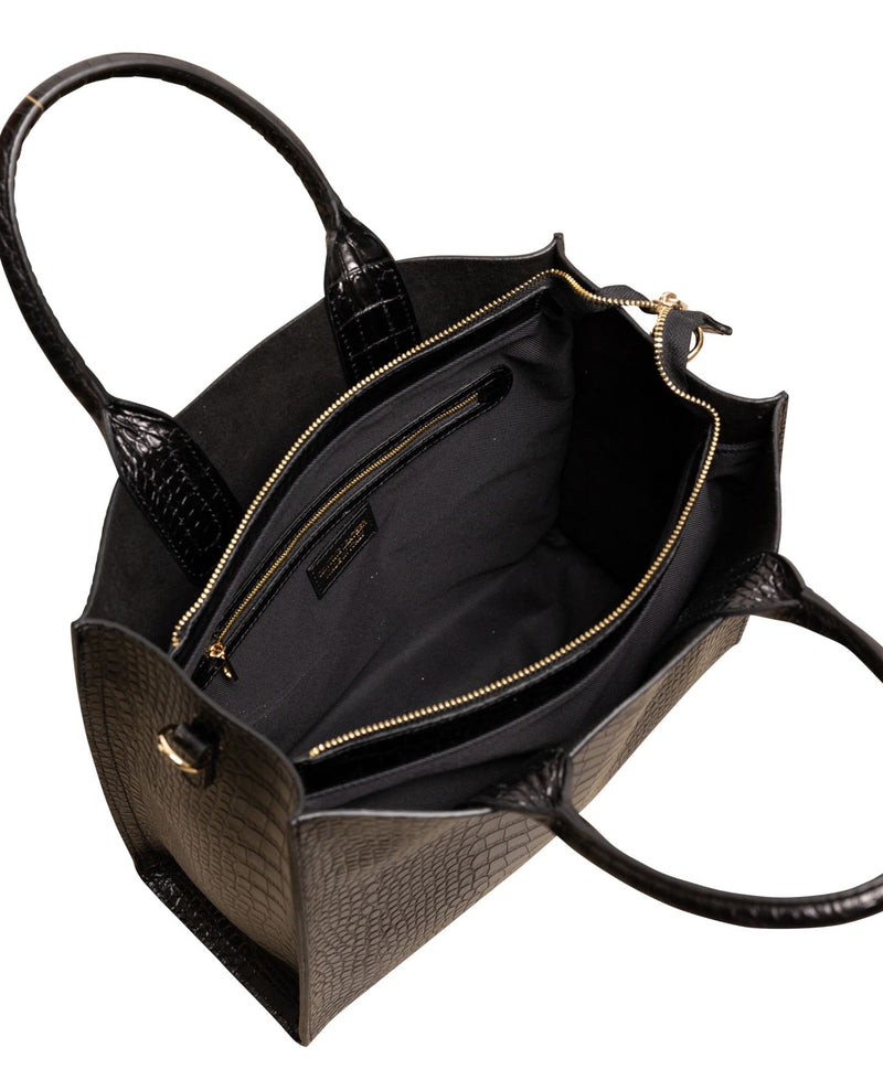 Black Croc Print Shopper Bag / Black Leather Bag / Black -  Israel