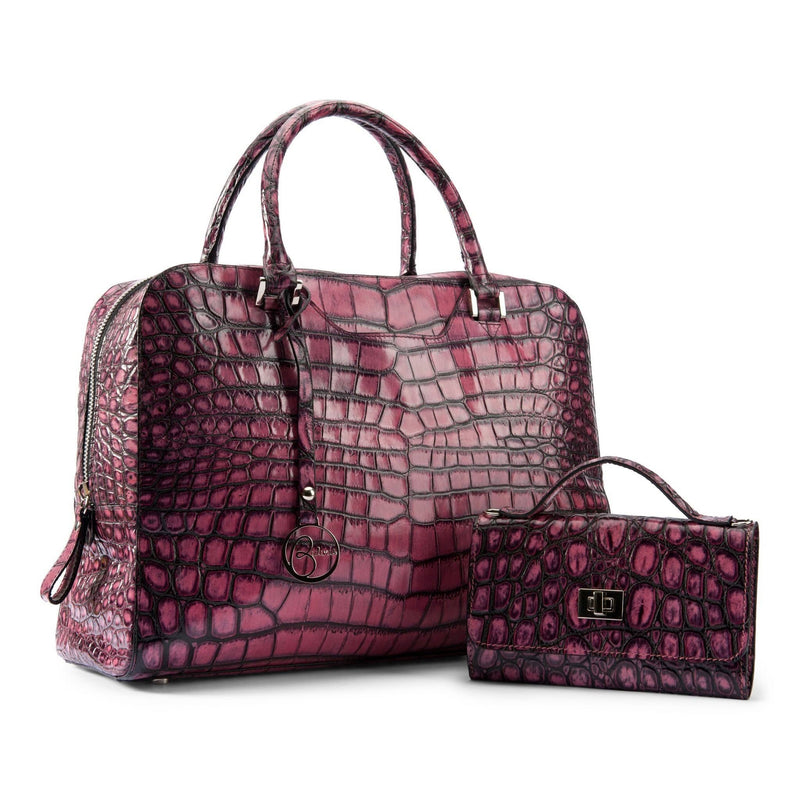 Leather purse crocodile embossed pink