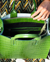 Florence Tote leather bag croco-embossed green