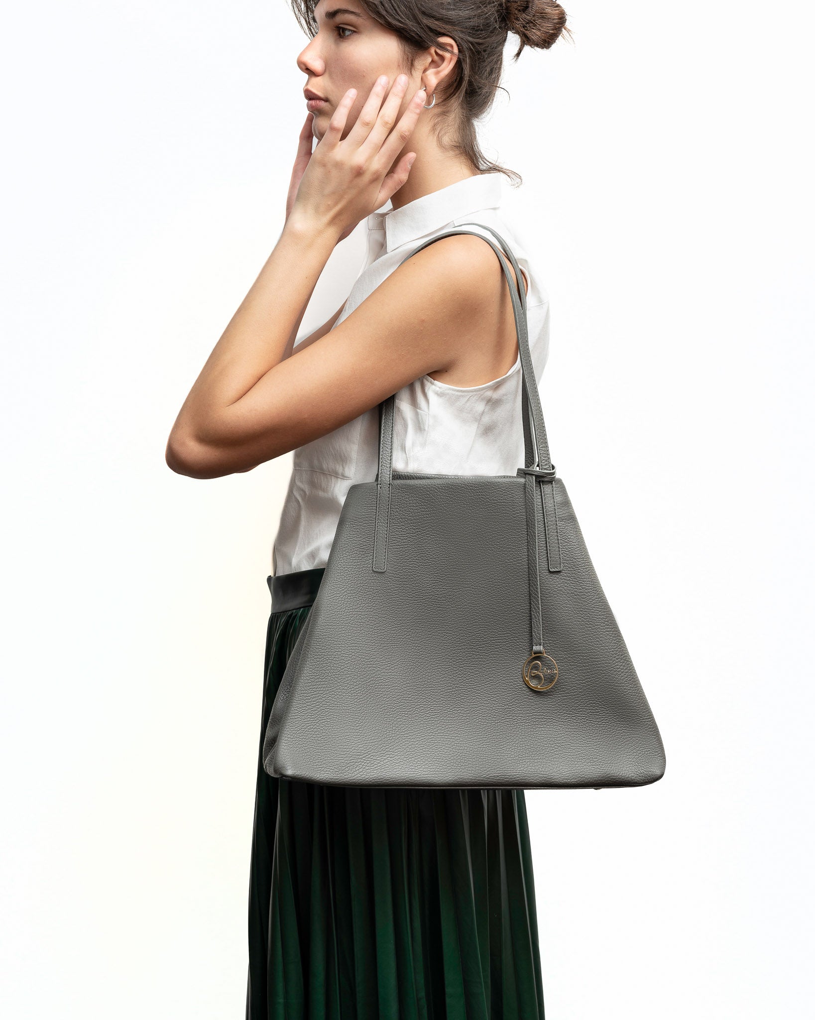 Borsa tote Frida in pelle blu denim