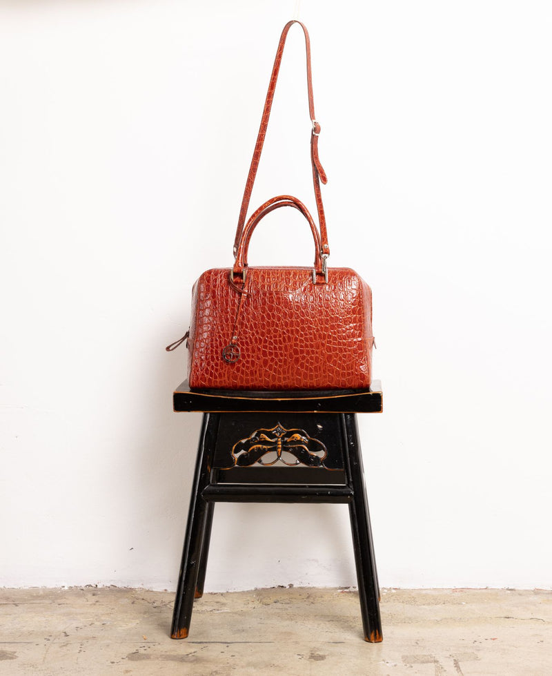 Briefcase leather croco print in burnt orange – Bidinis Bags