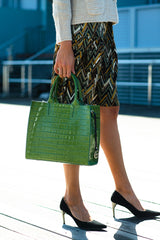 Florence Tote leather bag croco-embossed green