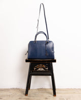 Briefcase leather bag in navy blue