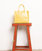 Florence Tote leather bag croco-embossed yellow