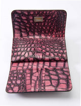 Leather purse crocodile embossed pink