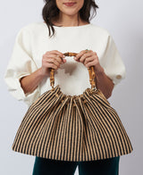 Caterina Bamboo Raffia Bag - stripes black and natural