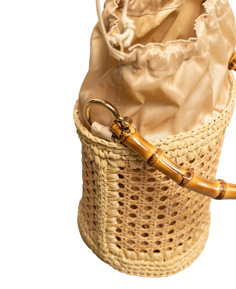 Bucket Bag Rattan and Raffia with Bamboo handle