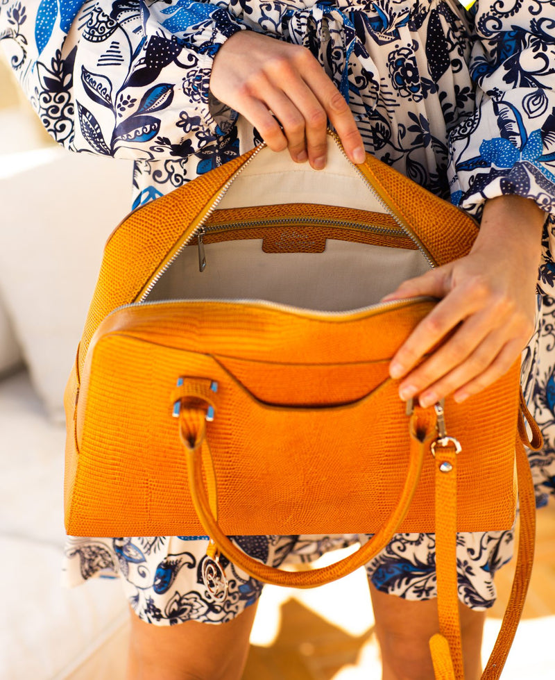 Briefcase leather bag in mandarin