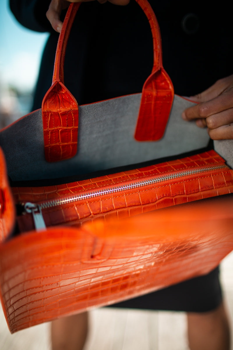 NOLA Bucket Leather Bag in Mandarin Orange | Silver & Riley