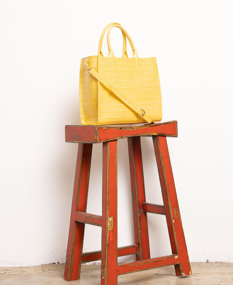 Florence Tote leather bag croco-embossed yellow
