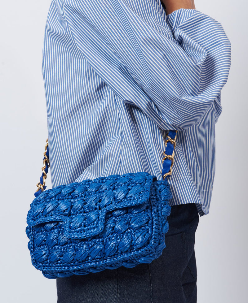 Lucrezia Raffia Crochet Shoulder Bag cobalt blue