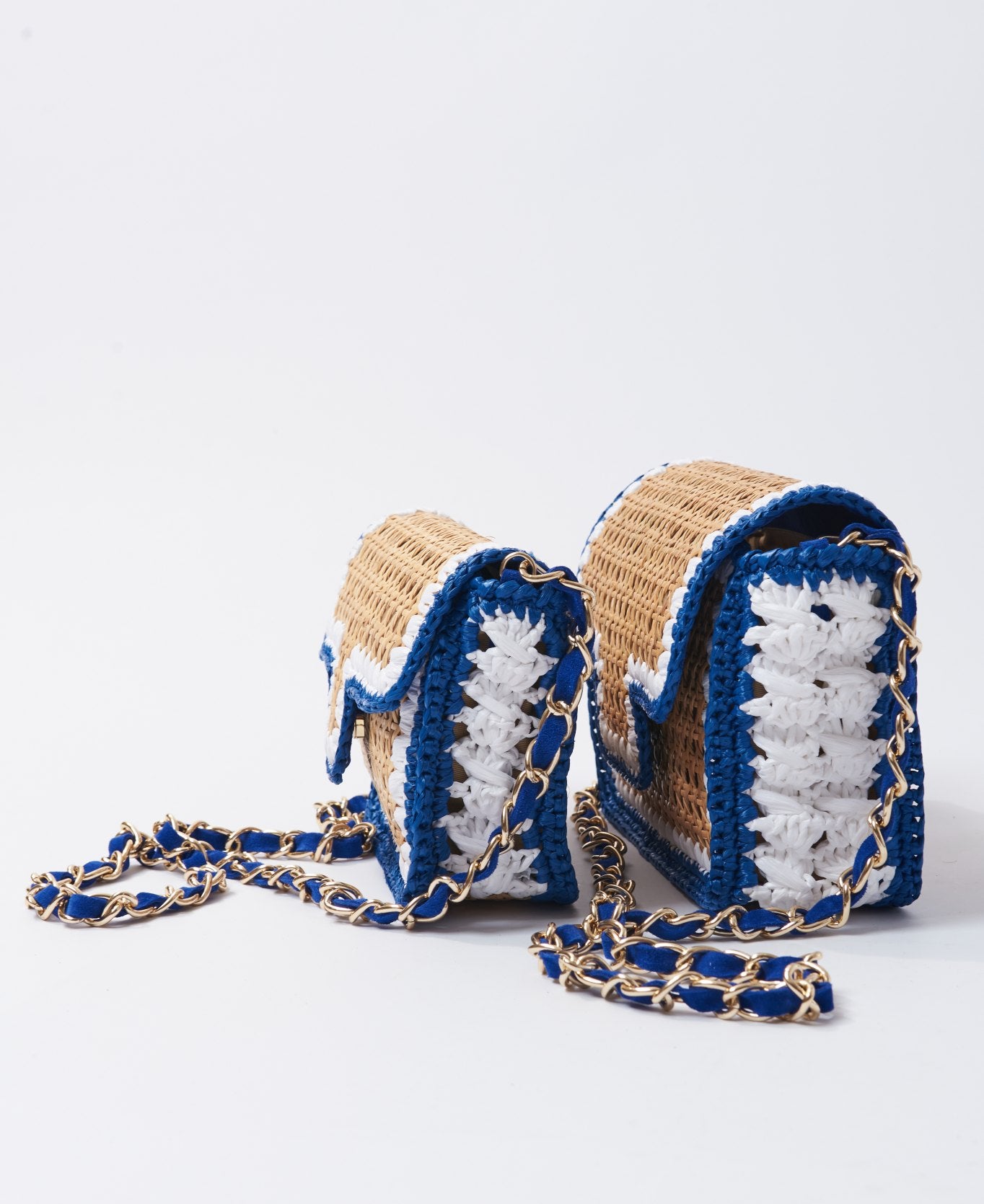 Ginevra Rattan and Raffia Bag Cobalt blue and white